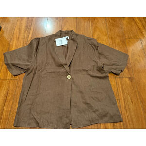 Women's SUKR Brown Linen Resort Button Down Shirt Size 14